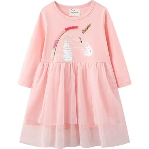 Brand Long Sleeve Children Girls Dress with Rainbow Beading Cotton New Year Autumn Toddler Costume Hot Selling Kids Dresses