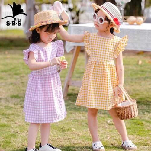 2020 Childrens Clothing Summer New Arrival Halter Lattice Bowknot Girls' Dress Princess Kids Dress with Wooden Ears Sleeves