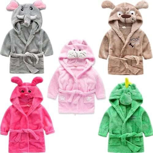 Kids Baby Boys Girls Pyjamas Nightgown Cartoon Children Hoodie Sleepwear Robes Coral Flannel Lovely Animal Bathrobe Bath Robes
