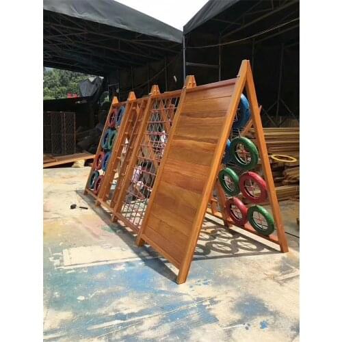 Kindergarten childrens wooden outdoor climbing Dr drill slide small Amusement Equipment fitness training gym equipment