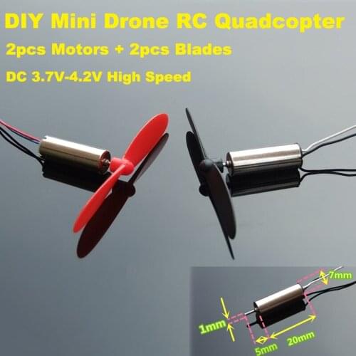 2pcs 7mm*20mm CW+CCW Motor+blades 3.7V 4.2V 50000RPM Ultra-High Speed Coreless Motor for RC Drone Toy Quadcopter Engine