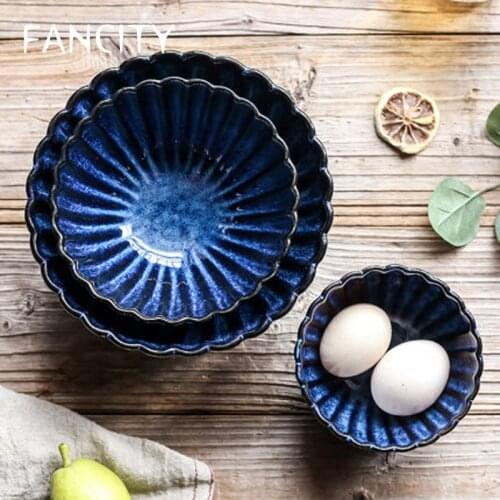 FANCITY Ceramic Noodle Bowl Big Soup Bowl Household Salad Bowl Rice Bowl Fruit Bowl Retro Japanese Tableware Ramen Bowl
