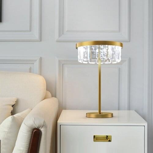 Crystal table lamp light luxury master bedroom bedside living room side cabinet warm simple romantic copper new Nordic wind lamp