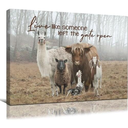 Farm Animal Sheep Cow Wall Decor Art Canvas Inspirational Quote Print Painting Farmhouse Highland Cow Wildlife Animal Poster