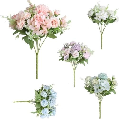 5 Colors Artificial Flower Handmade Decorative Attractive Faux Silk Flower Non-fading 7 Heads Rose Fake Flower for Living Room