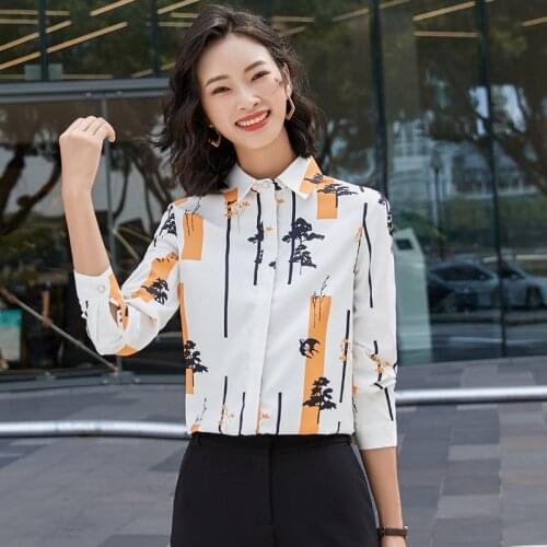 IZICFLY Fall Spring Print White Shirt Women Blouses Long Sleeve Plus Size Ladies Tops For Korean Slim Business Office Uniform
