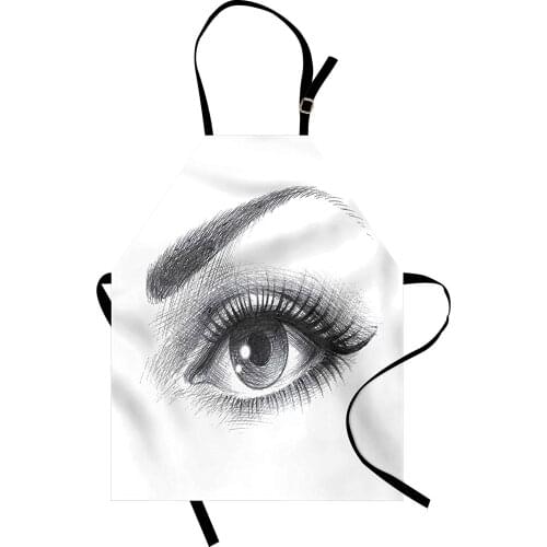 Kitchen Apron Pencil Drawing Artwork of a Staring Female Eye with Long Lashes and a Curvy Eyebrow Men Women Kids Cleaning Tools