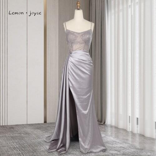 Lemon Joyce Elegant Evening Dresses 2021 Sexy Illusion Beading With Shoulder Straps Party Dress Formal Dress Gowns