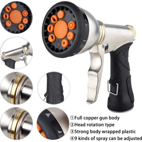 9 Modes Metal High Pressure Water Gun Car Washer Cleaning Nozzle Garden Hose Water Gun Sprinkler Vegetable Garden Watering