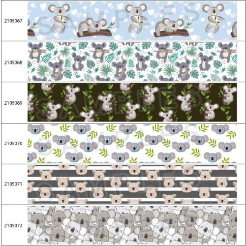 Cute Koala Heat Transfer Printed Ribbon Ribbon Hair Bow DIY Handmade Jewelry 10yards