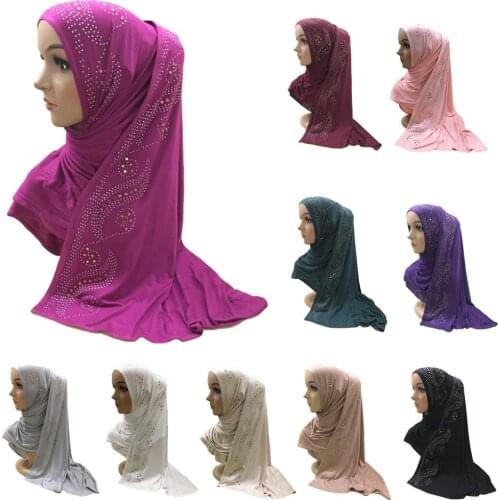 Muslim Women Long Scarf Rhinestone Turban Shawls Head Cover Wrap Scarves Islamic Headscarf Headwear 160*50CM