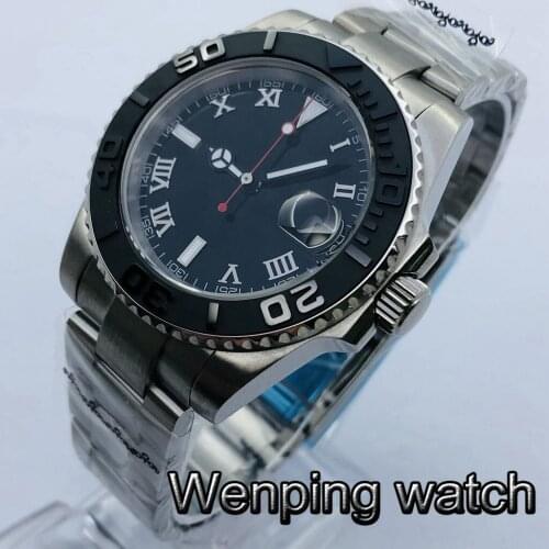 Bliger 40mm Mens Top Casual Mechanical Watch Silver Case Sapphire Glass Ceramic Bezel Date Waterproof Luminous Automatic Watch