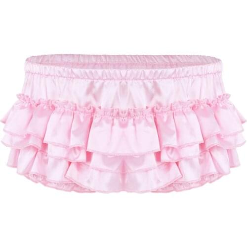 Mens Lingerie Gay Panties Shiny Satin Ruffled Bloomer Tiered Skirted Panties Briefs for Sexy Bikini Male Sissy Underwear