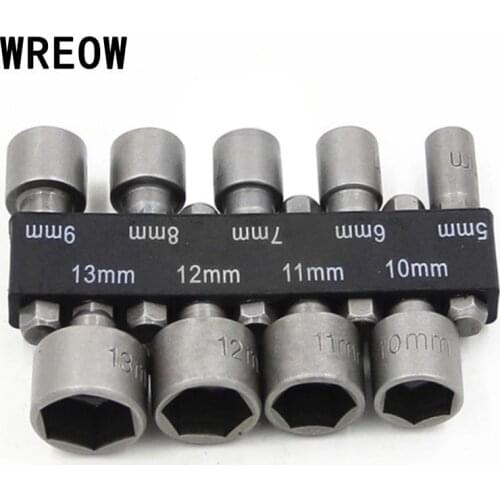 9pcs 5-13mm Drill Bit Set Power Nut Driver Screwdrivers 1/4 Hex Shank Socket Metric Wrench Screw Bolt Power Drill Adapter Tool