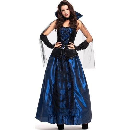 New Halloween Party Costume Blue Enchantress Palace Dress Queen Earl Dress Vampire Costume Anime Cosplay