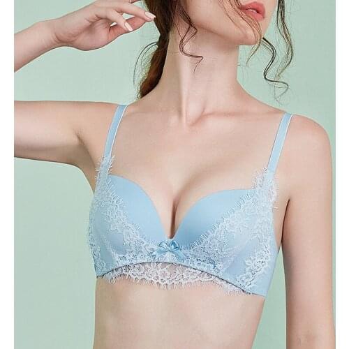 New lovely bud bra silk bow decoration bra sexy non-slip shoulder strap design soft cup underwear women