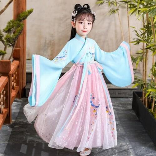 Autumn Girls Hanfu Antique Long Sleeves Dress Stage Performance Wear Birthday Wedding Evening Dress Adult Ceremony Clothing