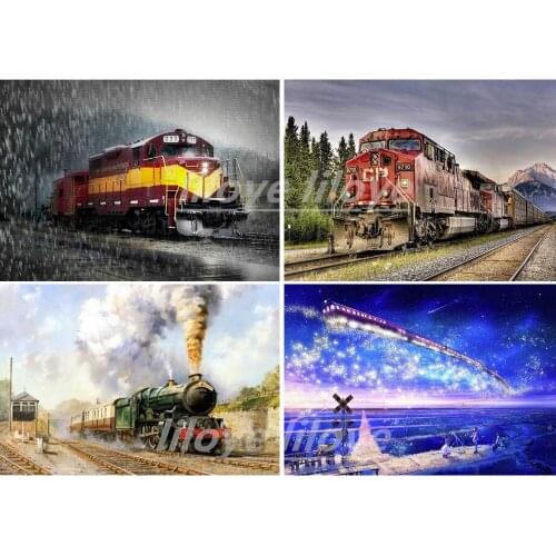 Full Square/Round 5D DIY Diamond Painting Train Scenery 3D Embroidery Mosaic Rhinestones Art Stickers Pictures Decor Kits DF494