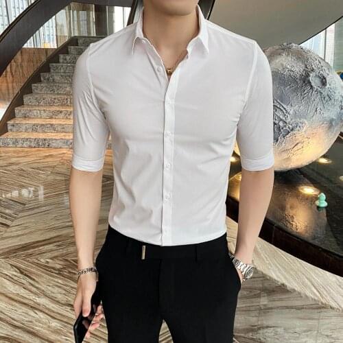 British Style Summer Office Shirt Men Fashion 2020 Half Sleeve Men Work Shirts Slim Fit Business Formal Wear Blouse Homme 5XL-M