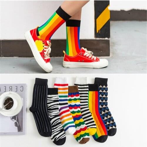 Happy Socks Funny Art Dress Socks Color Lot Mens Summer Fashion Socks Rainbow Set Print Colorful Stripes Art Socks Cute fashion