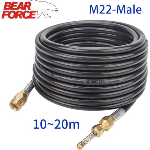 10~20 Meters High Pressure Washer Sewer Drain Water Cleaning Hose Sewer Jetter Pipe Kit M22-Male Thread Connector