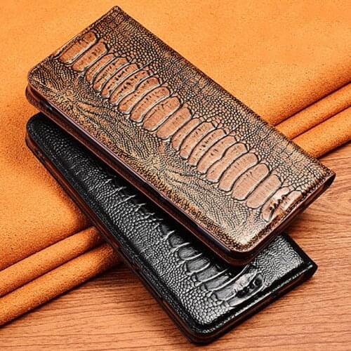 Ostrich Genuine Leather Case For Realme 8 C20 V11 GT V13 X7 Pro Ultra Magnetic Cases Phone Flip Cover