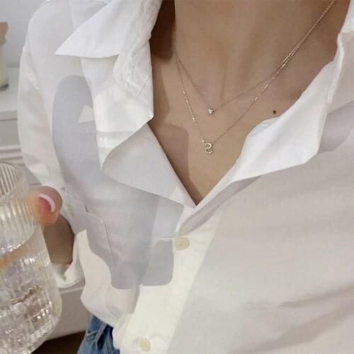 Korean Fashion Simple Gold Plated Chain Double Layered Necklace Zircon Letter Pendant Necklace for Women Exquisite Party Jewelry