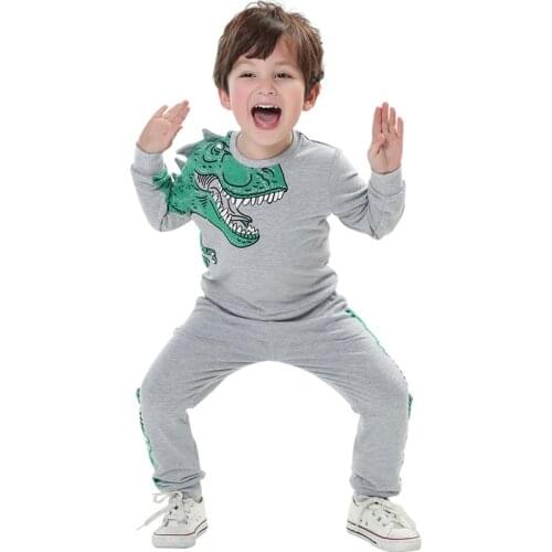 2020 Spring Baby Boy Clothes Cotton Long Sleeve Dinosaur Style Pullover Coat+pants 2pcs Children Boy Tracksuit Clothing set 2-8Y