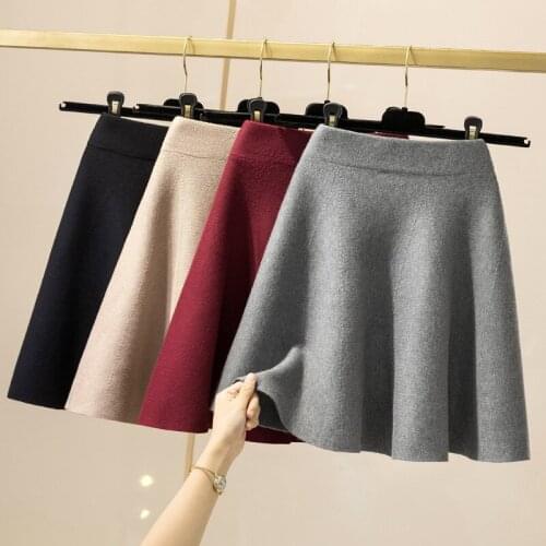 2020 women skirt midi new knitted womens single piece sexy all-match pure gray female high waist skirt A-line skirt women set