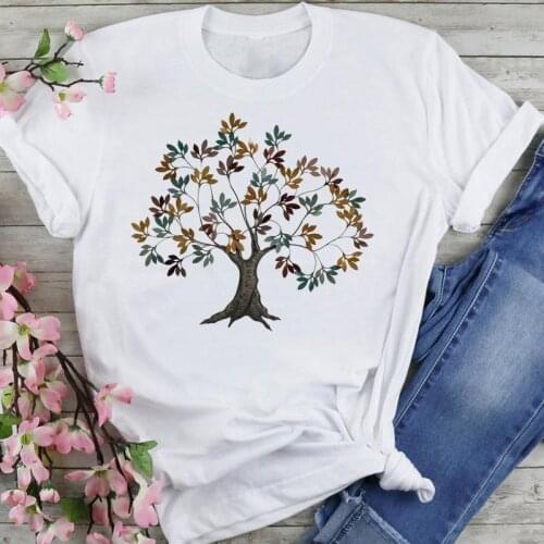 Women Graphic Tree Printing Cute Beach Travel Cartoon Fashion Summer Female Clothes Print Short Sleeve Tops Tees Tshirt T-Shirt