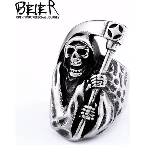 BEIER Wholesale Classic Rock Punk Skull Ring For Man Stainless Steel Mans Fashion Jewelry Party Gift BR8-143