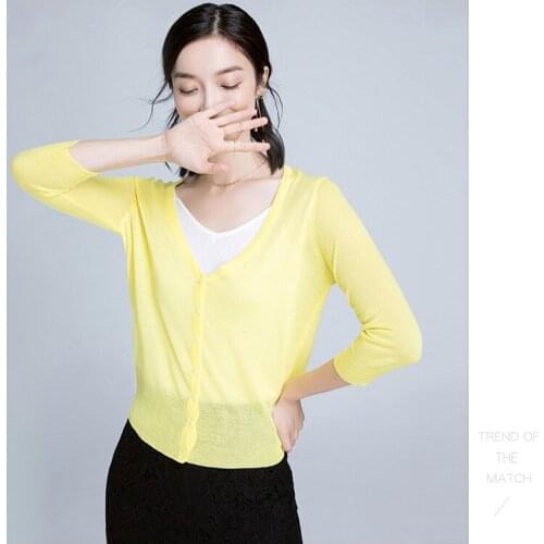 New fashion Basic styles V-collar single breasted Women multi color short thin knitting cardigan