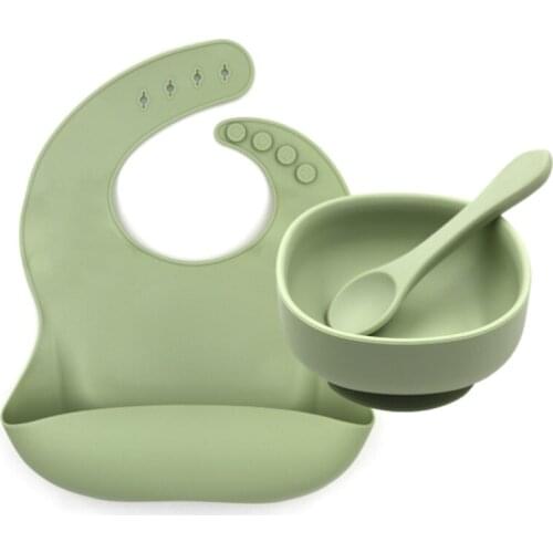 2021 hot sales Durable fixed heat-resistant anti-scald food grade baby silicone bib bowl spoon Set