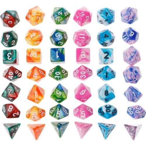 7pcs/set Polyhedron 2-color D&D Dice with Marbled Effect D4 D6 D8 D10 D10% D12 D20 Black Red Blue Color Clear Playing Dice
