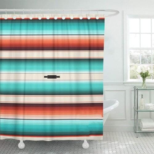 Turquoise Orange Navajo White Stripes Mexican Serape Threads Native Shower Curtains Waterproof Polyester Fabric 60 x 72 inches