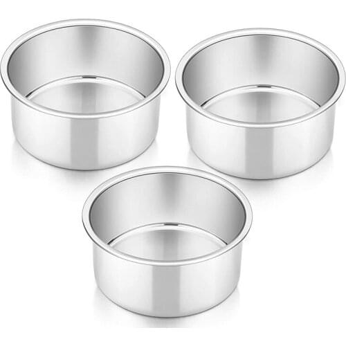 BMBY-Cake Pan Set of 3,Round Baking Layer Pans Bakeware for Mini Cake Pizza Bread, Leakproof and Easy Clean, Easy Releasing
