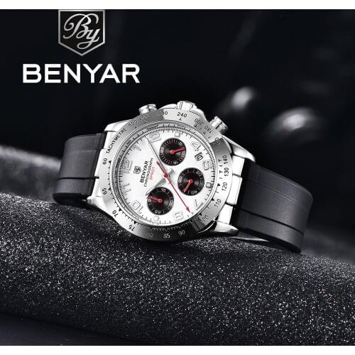 2021 New BENYAR Quartz Watches Mens Top Luxury Brand Mens Watch Casual Fashion Rubber Strap Multifunctional Waterproof Watches