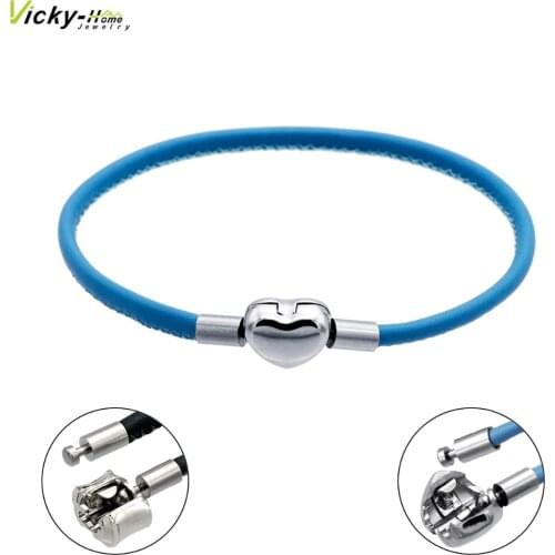 Dropshipping Genuine Leather DIY Charms Bracelets Steel Color Fine Sheepskin Fit European Bangle for Women DIY Jewelry Gift