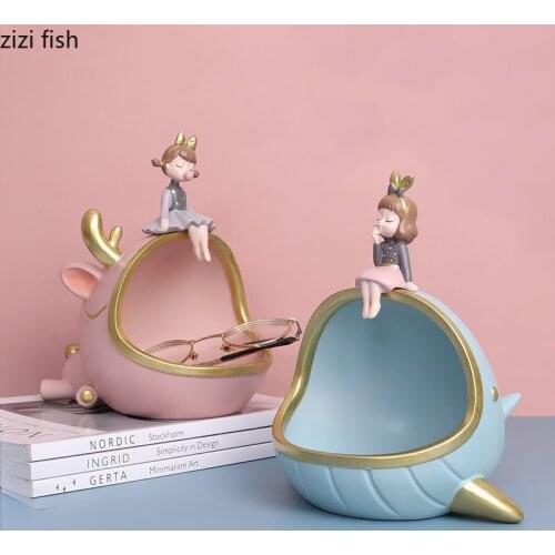 Resin Animal Figurines Big Mouth Fish Storage Ornaments Lovely Girly Decorative Tabletop Crafts Statue Home Decoration Modern