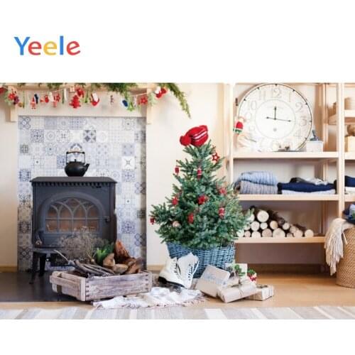 Christmas Tree Wooden Wall Shelf Clock Decor Baby Birthday Backdrop Photography Custom Photographic Background For Photo Studio