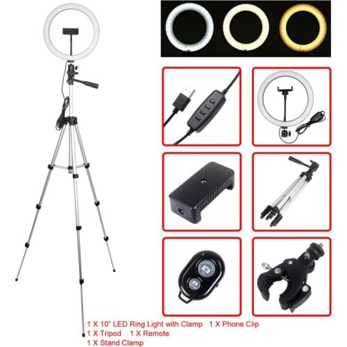 10" 26cm LED Studio Camera Ring Light Photography Ring Light With Tripod USB Plug Selfie Stick Phone Holder Make Up Youtube