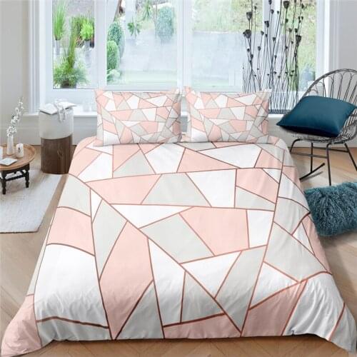 Home Living Luxury Pink Geometry Print 2/3Pcs Soft Duvet Cover PillowCase Queen Size and King Size Kid Bedding Set EU/US/AU Size