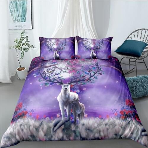 3D Design Duvet Cover Sets Bedding Set Quilt Covers Pillow Cases 173*230 230*230 265*230 180*210 Deer Custom Purple Bedding sets