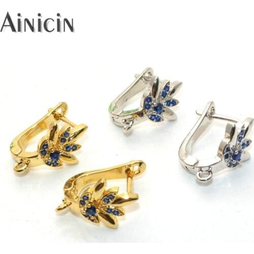 DIY Earrings Components Blue Cz Stone Setting Lever Lock Earring Hooks God Silver Plating Ear Wire Accessories For Women 20pcs