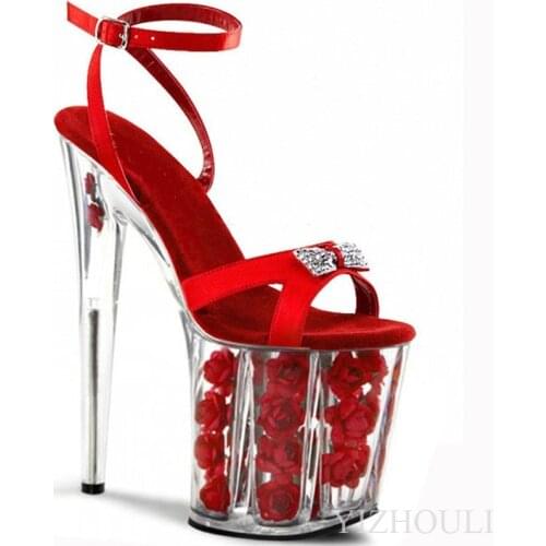 8 inch summer peep-toe heels, 20 cm rhinestone bow crystal rose deck, wedding party sandals