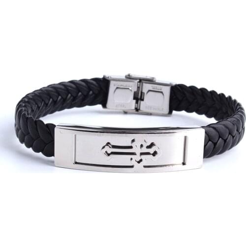 Multi style Cross stripe charm leather bracelets for men 316L Stainless Steel men jewelry