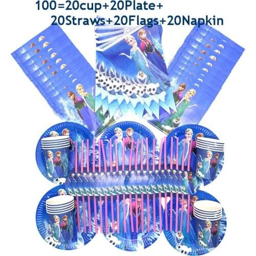 Disney Frozen Anna and Elsa Princess Party Supplies Disposable Tableware Set Cup Plate Flag Baby Shower Birthday Party Decoratio
