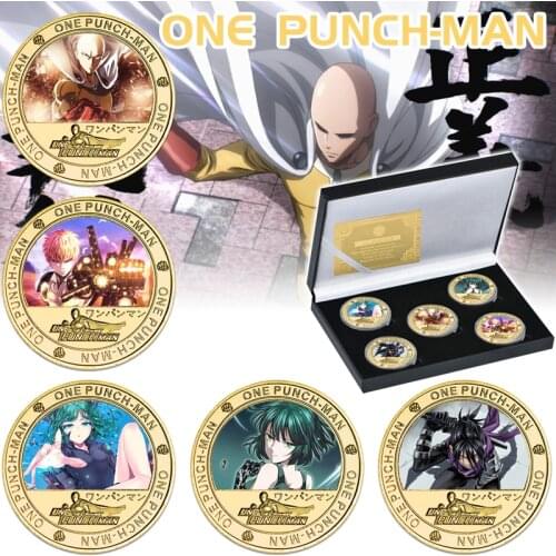 Japanse Cartton ONE PUNCH MAN Gold Commemorative Coins Set In Box Anime Collectibles Challenge Coin Birthday Gift Idea for Him