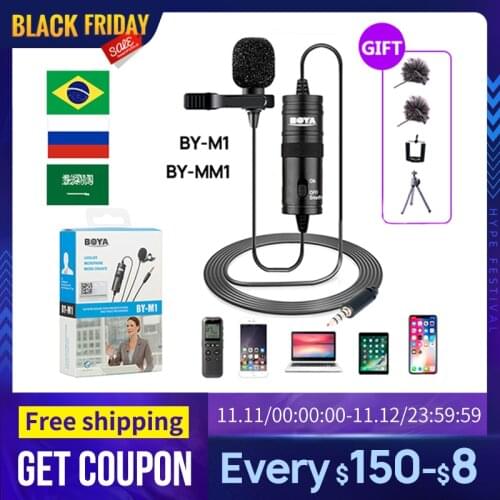 Microphone BOYA BY-M1 MM1 M1DM Collar Condenser Lapel Studio Mic 6m Lavalier Mini Lightning convert for YouTube Vlog Cam