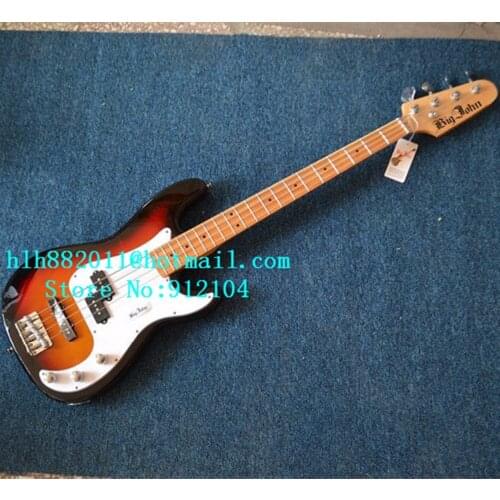 New Big John 4 strings electric bass guitar in sunburst with basswood body F-3335